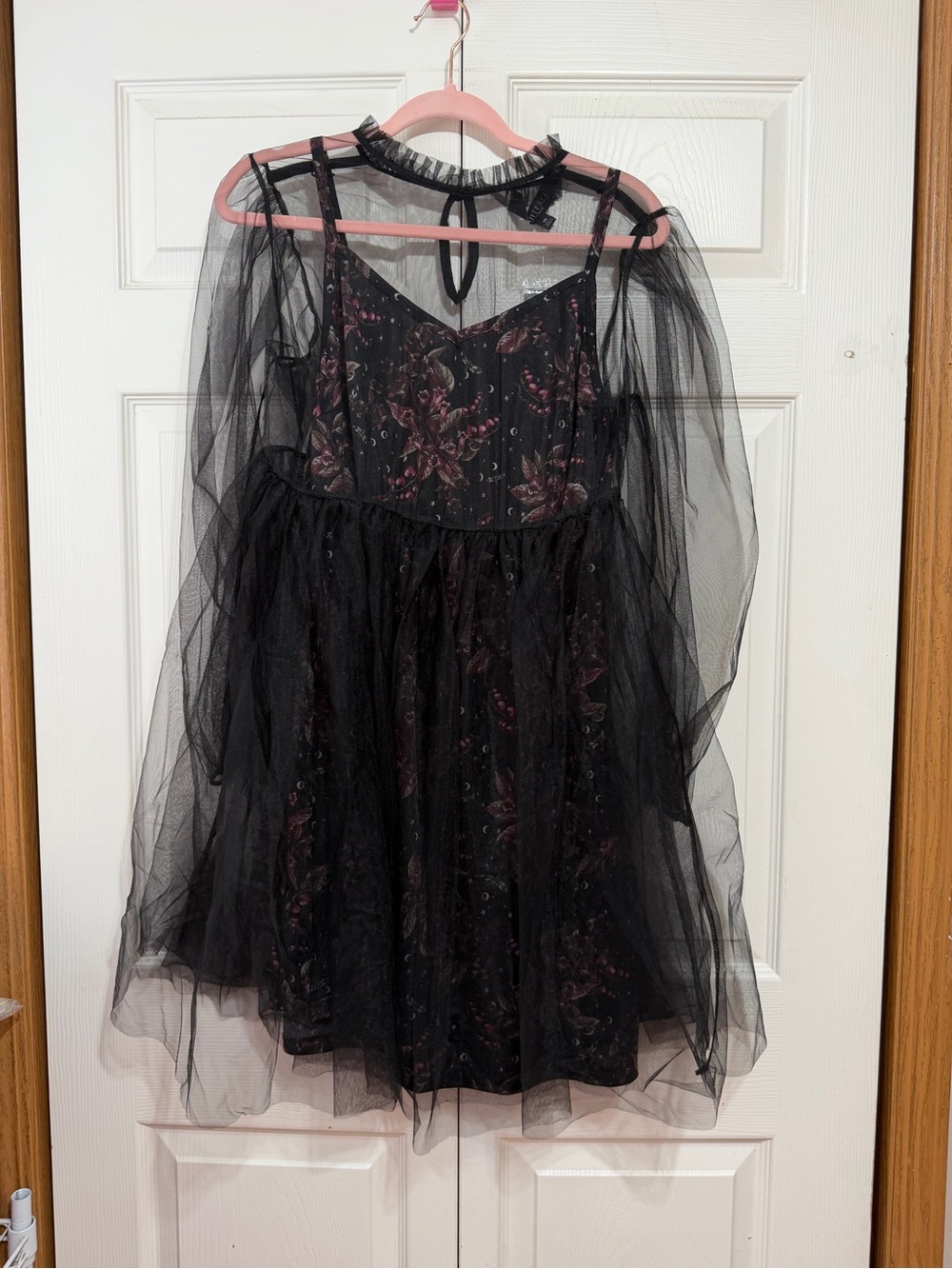 torrid Black Floral Tulle Mini Dress with Sheer Ruffled Yoke